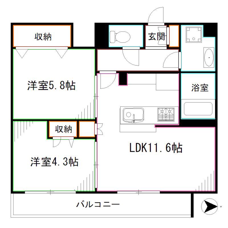 フレンシア下井草(2LDK/2階)の間取り写真