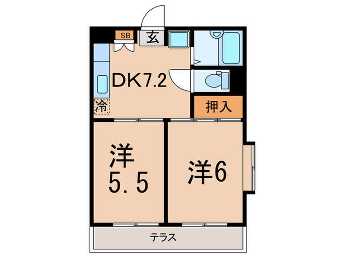 メゾンアヴェニール(2DK/1階)の間取り写真