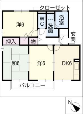 フォンテーヌB棟(3DK/2階)の間取り写真