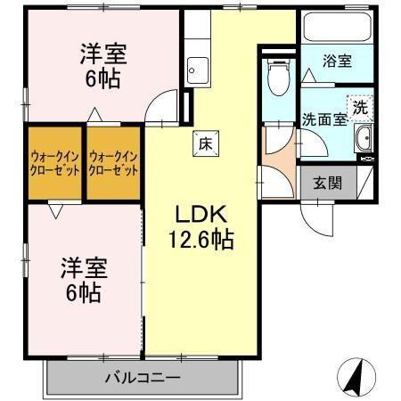 グランドゥールくすの木 A棟(2LDK/1階)の間取り写真