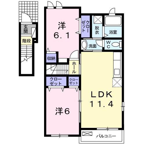 エクセレント パレスB(2LDK/2階)の間取り写真
