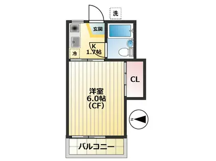パンメゾン(1K/2階)の間取り写真