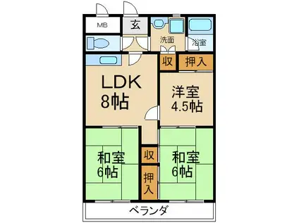 宮之阪ハイツ壱番館(3DK/4階)の間取り写真
