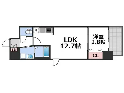 ラクラス堺筋本町(1LDK/12階)の間取り写真