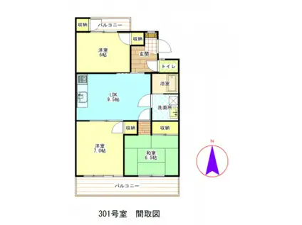 サニーパーク貝沢(3LDK/2階)の間取り写真