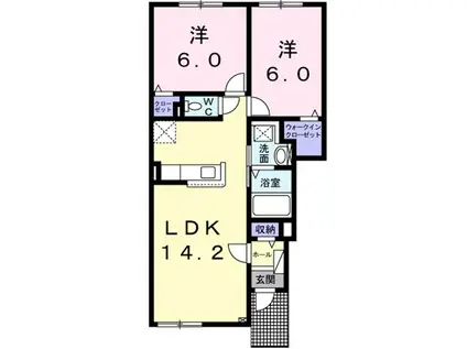 カーサ 富岡(2LDK/1階)の間取り写真