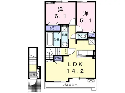 北上市孫屋敷(2LDK/2階)の間取り写真