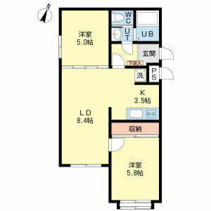ΑNEXT札幌第9(2LDK/1階)の間取り写真