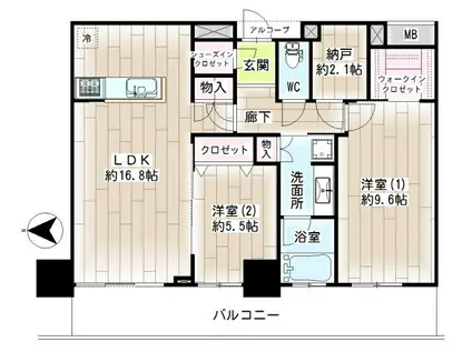 クレッセント川崎タワー(2SLDK/38階)の間取り写真