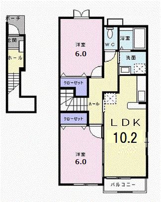 ヴィラ・ポポラーレII(2LDK/2階)の間取り写真