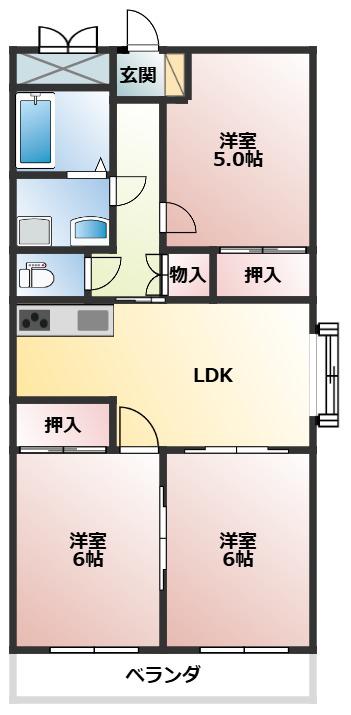 マンション名倉(3LDK/2階)の間取り写真
