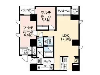 J1619(2LDK/8階)の間取り写真