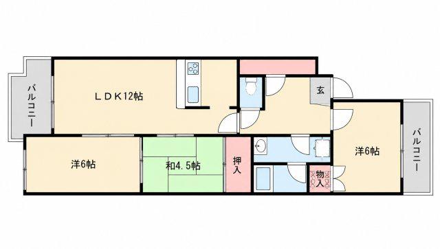 パルピアマンション(3LDK/1階)の間取り写真