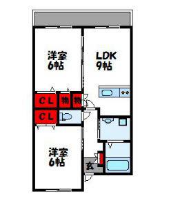 ライジングサン(2LDK/6階)の間取り写真