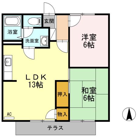 リビエールアンB棟(2LDK/1階)の間取り写真