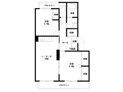 ブレインくのもとII(2LDK/2階)の間取り写真