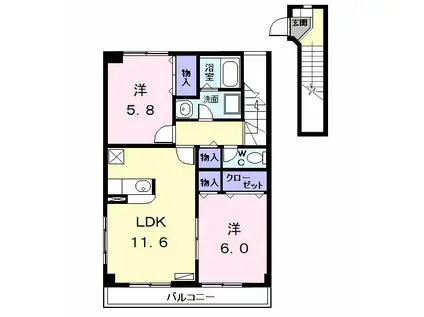 HOPE・E(2LDK/2階)の間取り写真