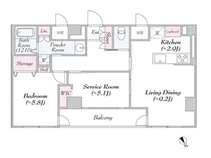 ヴァンテ・アン神楽坂(2LDK/8階)の間取り写真