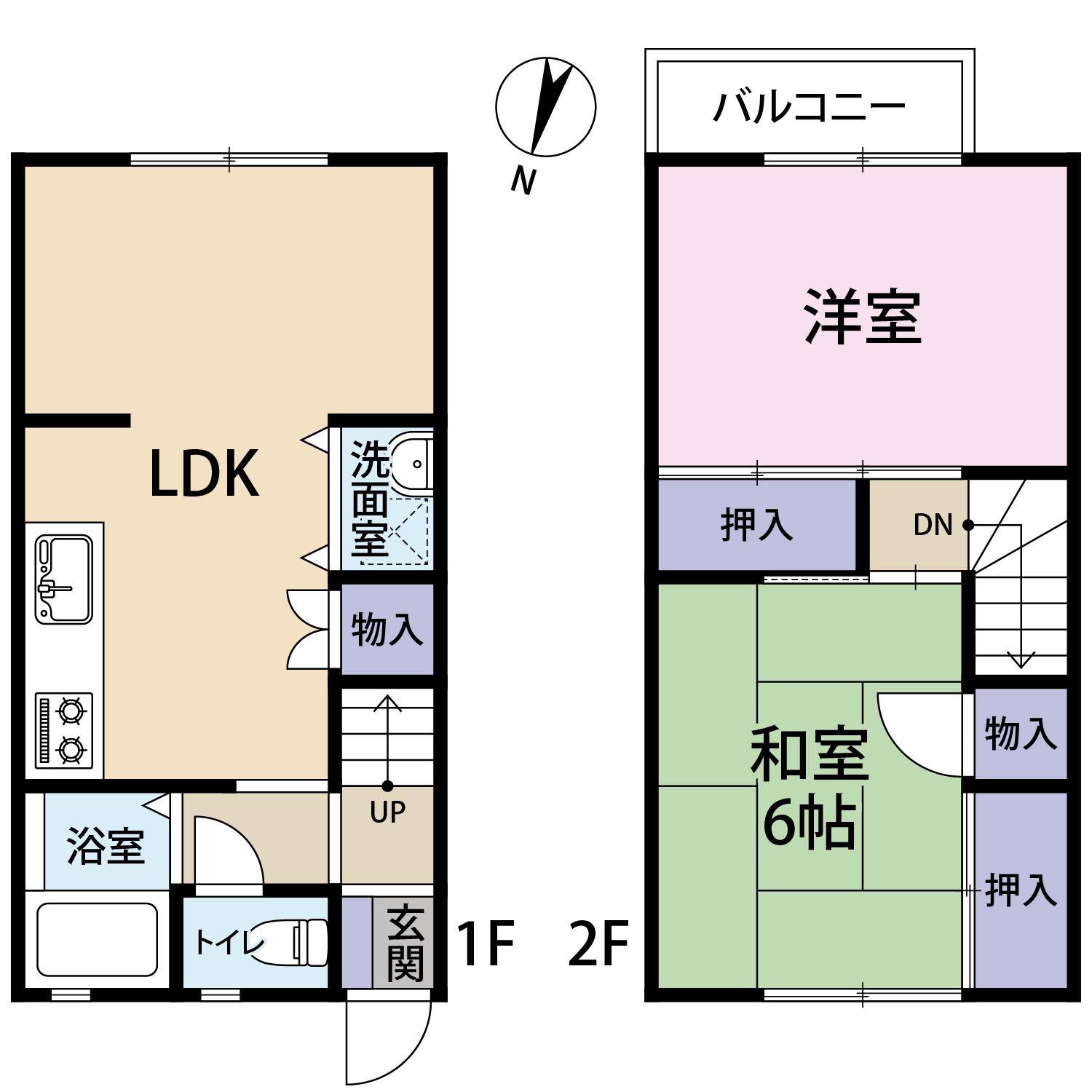 Kハウス3(2LDK/1階)の間取り写真