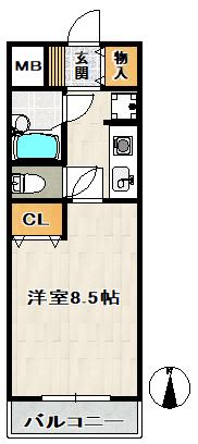 ベルグラン宝塚(1K/2階)の間取り写真