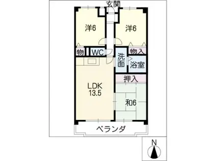 グランドヒルズ不二矢(3LDK/5階)の間取り写真