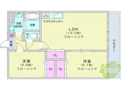 ルノアール(2LDK/1階)の間取り写真