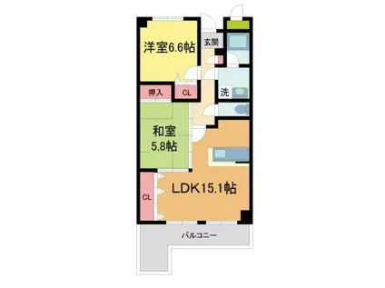 セレッソカージェ芦屋(1SLDK/2階)の間取り写真