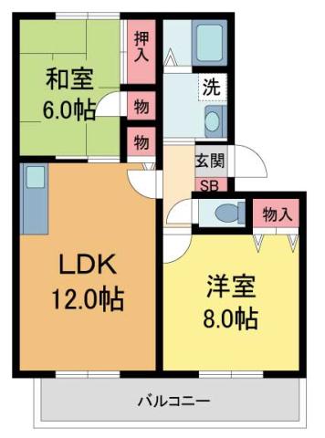 フォンテーヌII(2LDK/1階)の間取り写真