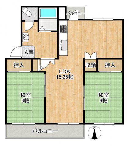 香里三井団地A76棟(2LDK/4階)の間取り写真