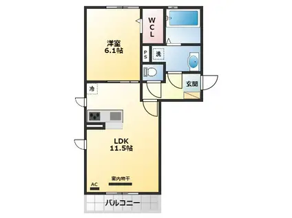 FELICE CASA B棟(1LDK/1階)の間取り写真