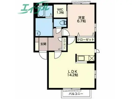 プレリュードN I棟(1LDK/2階)の間取り写真