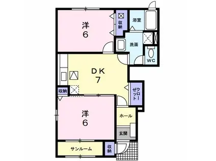カーサ プラシードI(2DK/1階)の間取り写真