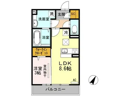 トリリオン(1LDK/1階)の間取り写真