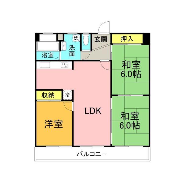 グランドミール中小田井(2LDK/4階)の間取り写真