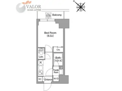 コンフォリア・リヴ横浜平沼(1K/2階)の間取り写真