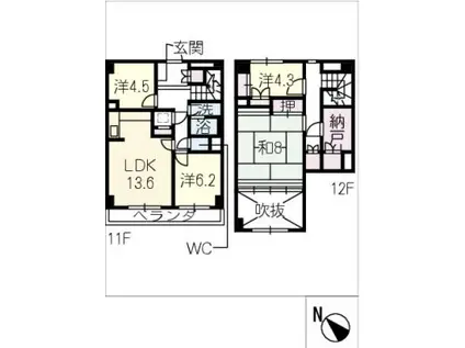 三旺マンション第2新栄1102(4SLDK/11階)の間取り写真