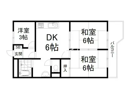 パールハイツイナリ(3DK/6階)の間取り写真