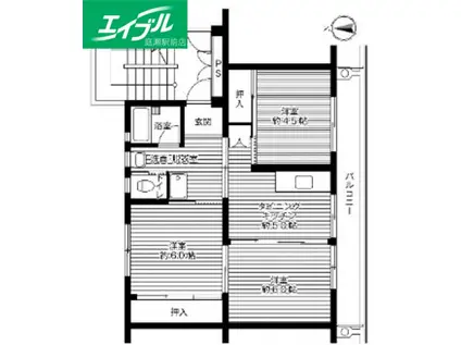 ビレッジハウス上原2号棟(3DK/1階)の間取り写真
