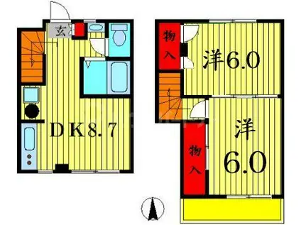 プラトゥハウス(2DK/2階)の間取り写真