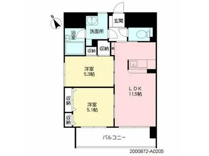 シャーメゾングランドソレイユ門司(2LDK/2階)の間取り写真