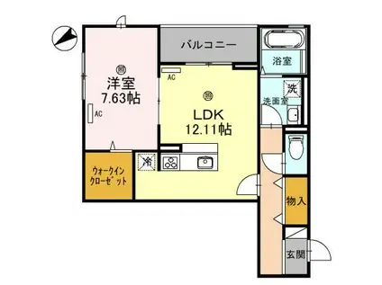 プティペル(1LDK/3階)の間取り写真