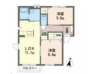 パディ・ヴィレッジA(2LDK/1階)の間取り写真