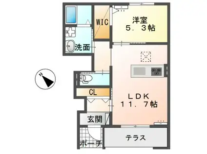 エミアスII(1LDK/1階)の間取り写真