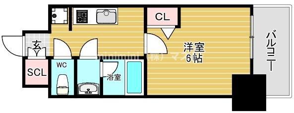 フォーリアライズ難波リアン(1K/4階)の間取り写真