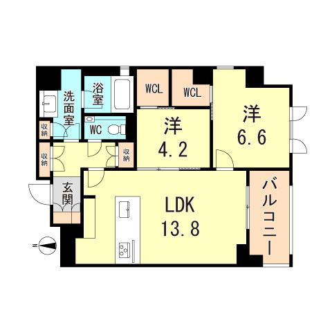 シャーメゾンステージ香櫨園(2LDK/2階)の間取り写真