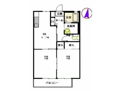 コムフォート古城(2DK/2階)の間取り写真