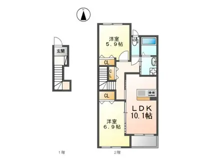 グラウィス II(2LDK/2階)の間取り写真