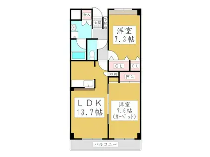 TK加藤ビルフレージェ(2LDK/4階)の間取り写真