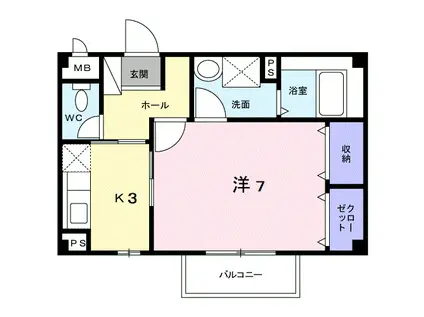 ラ・ポルト(1K/2階)の間取り写真