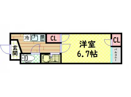 ベルフレージュ北堀江(1K/9階)の間取り写真